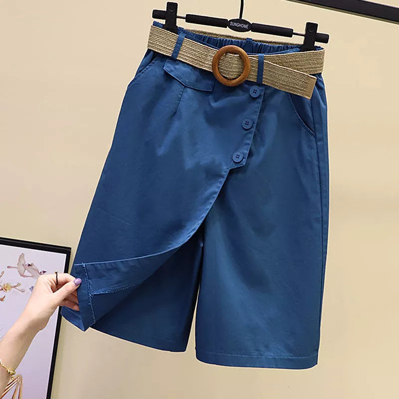 Skirt Pants for Women's Shorts 2023 Summer Wide Leg Blue High Waist A Line Pockets Woman Short Like Black Korean Fashion Culotte