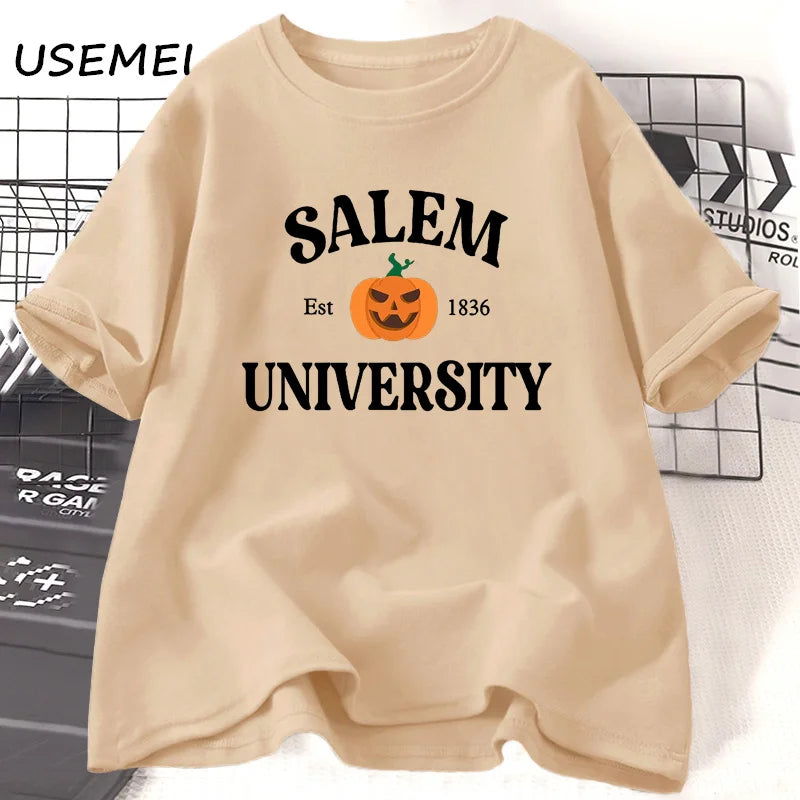 Salem University Est 1836 T-shirt Fall Vintage Halloween T Shirt Spooky Season Tee Shirt Cotton Short Sleeve Women's Clothing