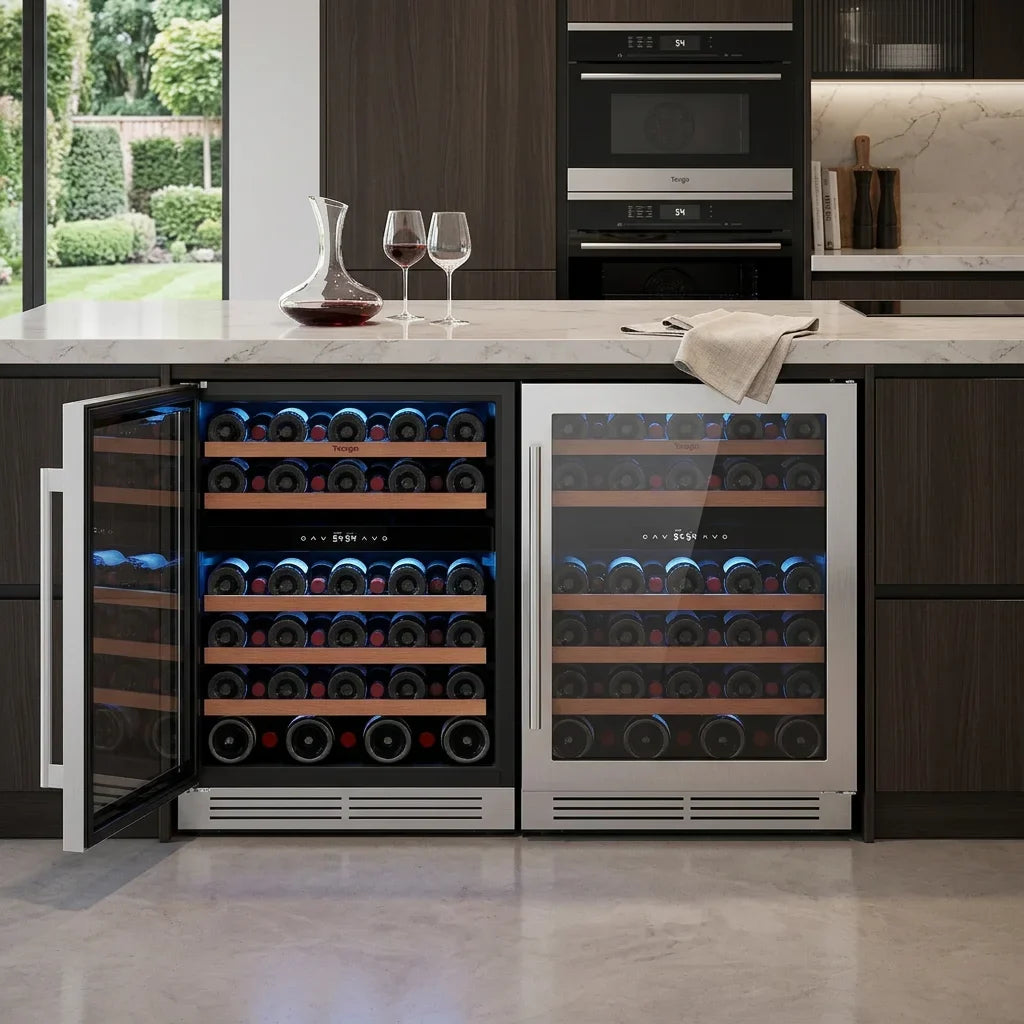 Yeego 52 Bottle Dual Zone Wine Cooler Refrigerator Built In Under Counter Wine Fridge with Compressor Cooling, Adjustable Temperature 40-65°F, Lockable Glass Door LED Light, ETL DOE Certified for Home Kitchen Bar
