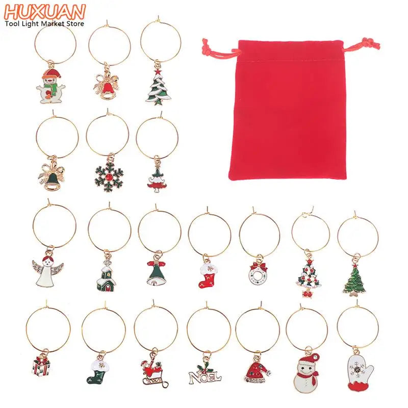 20Pcs Christmas Wine Glass Marker Zinc Alloy Enamel Gold Plated Charms Pendant For DIY Necklace Bracelet Jewelry Making Finding