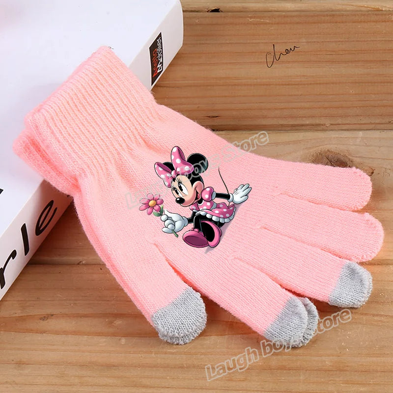 Disney Anime Glove Mickey Mouse Cartoon Five-finger Gloves Outdoor Sports High Quality Touch Screen Knit Mittens Kawaii Kid Gift