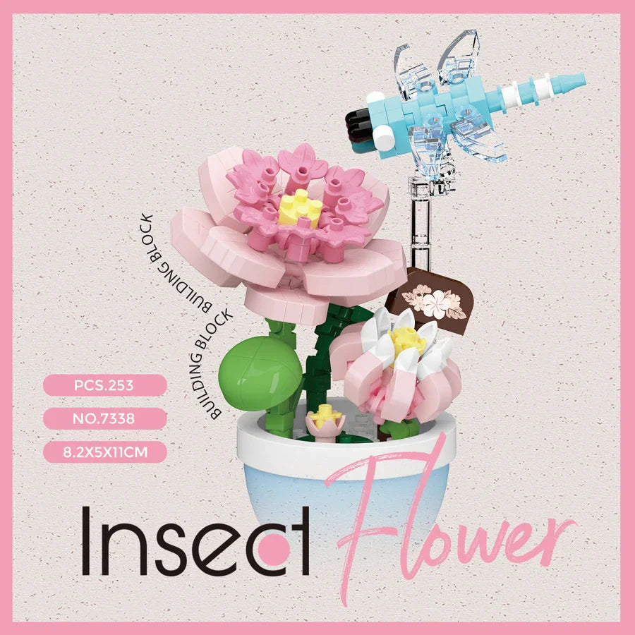 Flower Pot Building Blocks Flowers Insect Series Diamond Bricks Kids Toys Bee Butterfly Dragonfly Garden Toys Decorations