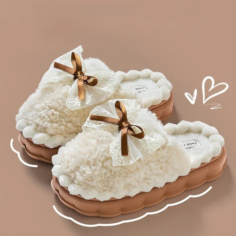2026 New Women's Plush Slippers - Bow Detail Winter House Shoes, Ultra-Soft Non-Slip Indoor Slippers for Home&Maternity Comfort