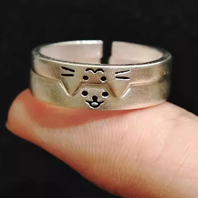 2pcs Kawaii Cat Dog Animal Couple Ring Fashion Size Adjust Lover Rings