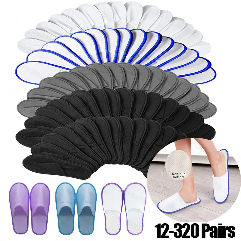 12-320Pairs Disposable Hotel Slippers Customized Wedding Slippers Non-Slip Brushed Slipper Unisex Guest Slippers for Travel/Home