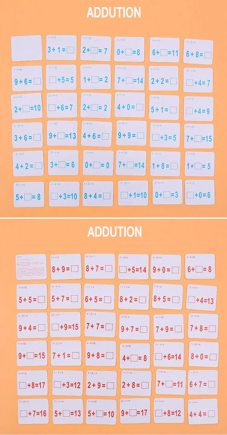 Mathematical Math Learning Tool Montessori Training Math Erasable Add Subtract Multiply and Division Table Cards Seheck for Kids