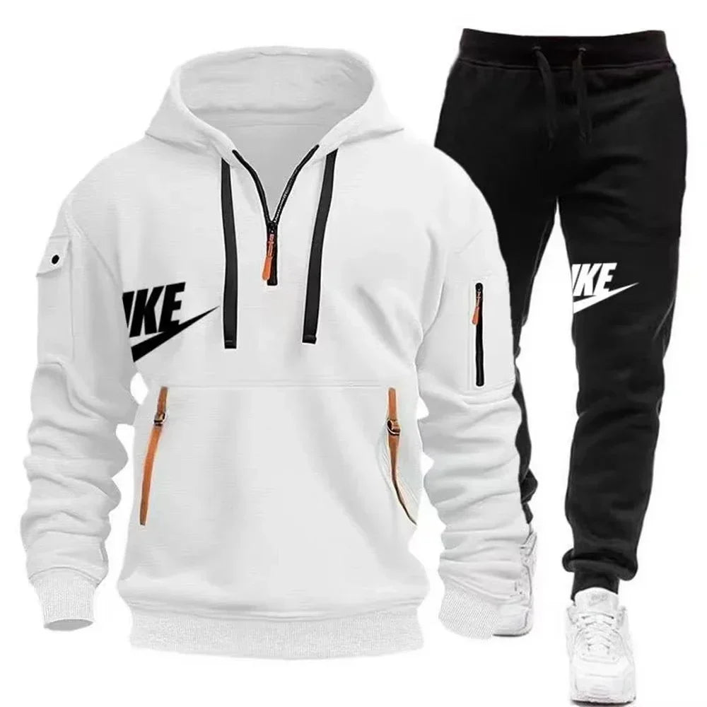 2025 New men's autumn and winter zipper hoodie + trousers casual sportswear.
