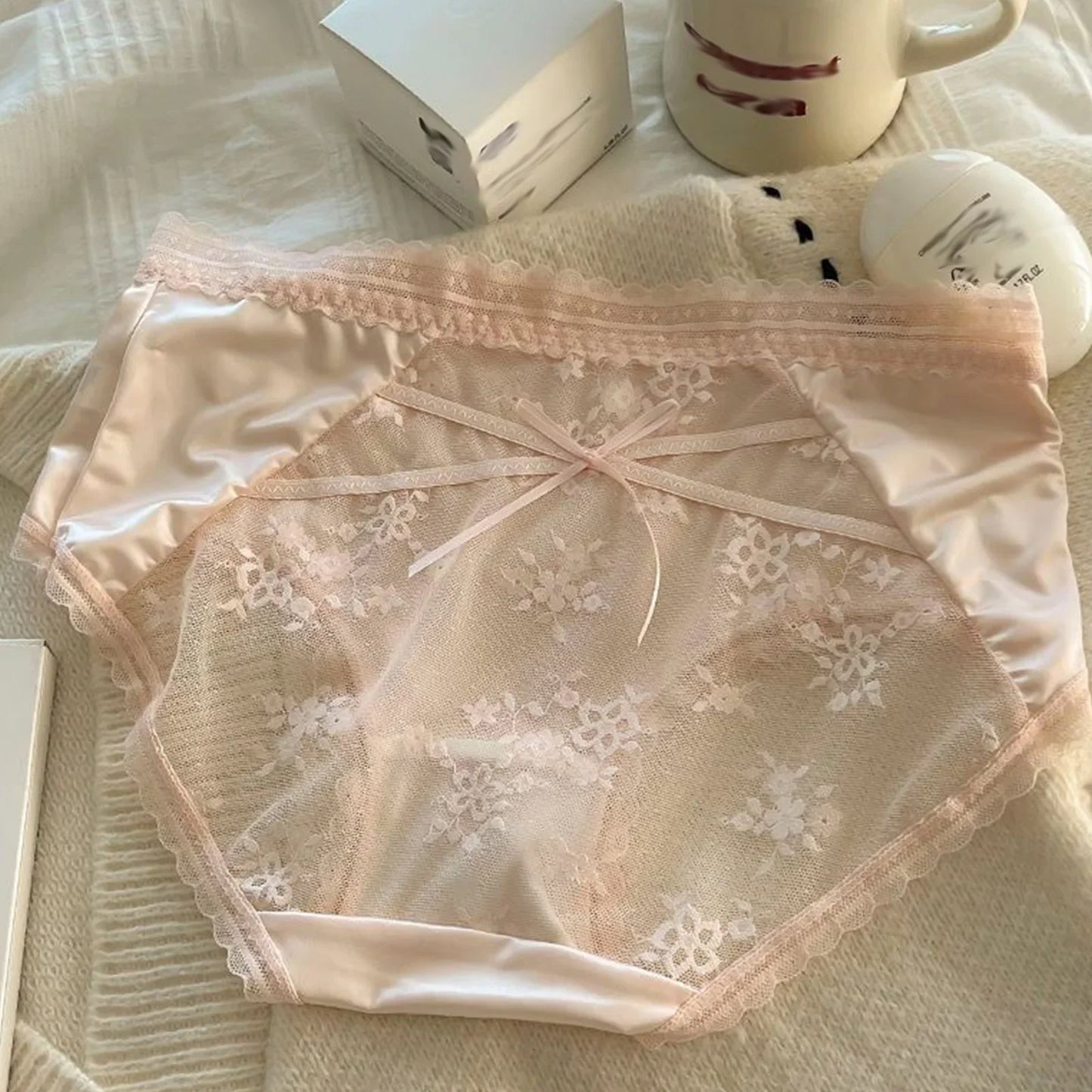 Women Lace Panties Cute Knicker Briefs, Bow, Criss Cross Lace, See Through Knickers.