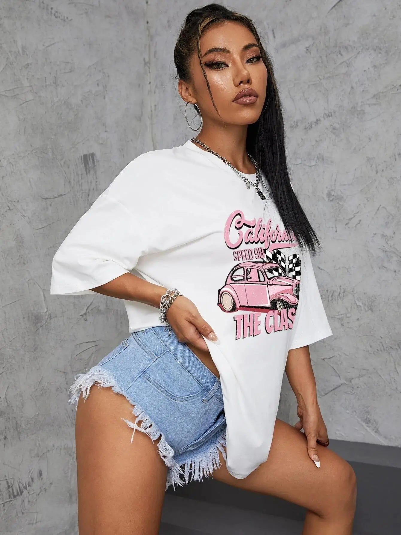 California Classic Racing Print Female T Shirt Cool Soft Tshirt Breathable Summer Tee Clothing Hip Hop Oversize Women'S Tops