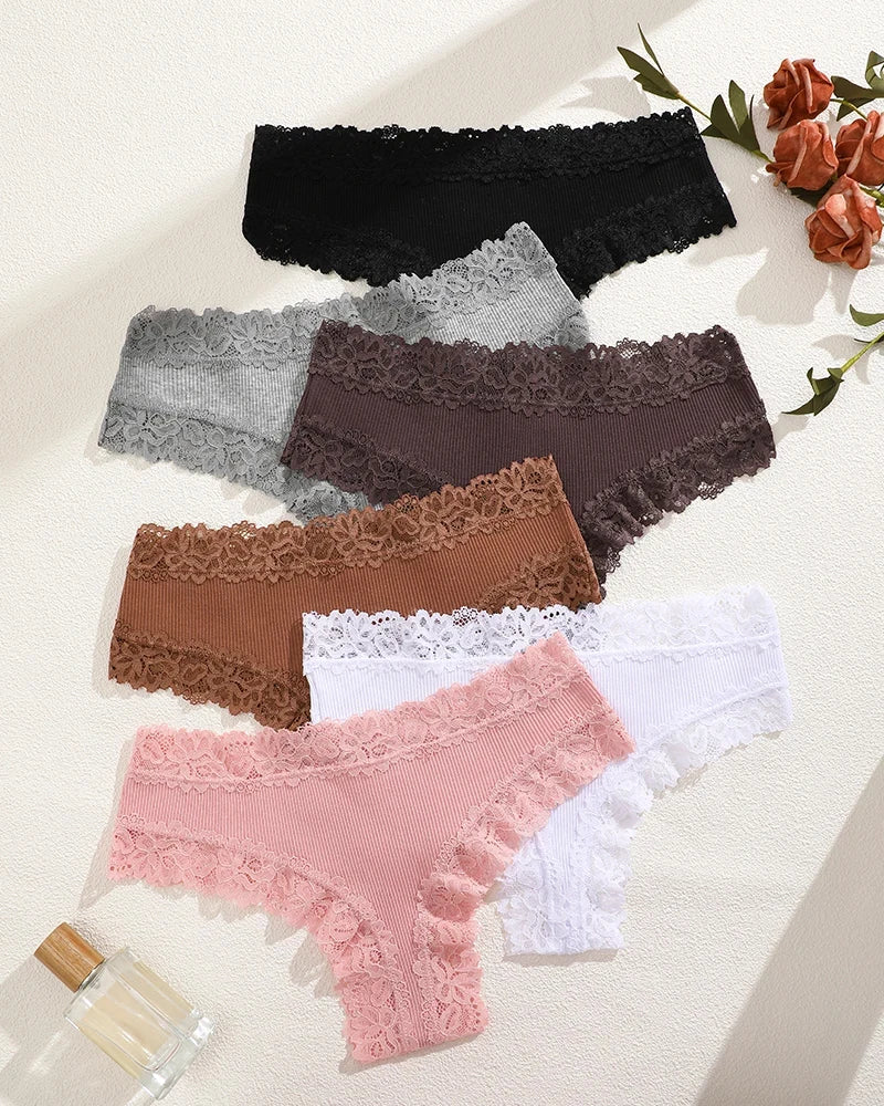 6PCS/Set Women Sexy Lace Brazilian Panties, Low-Waist Elastic Underwear S-XL.