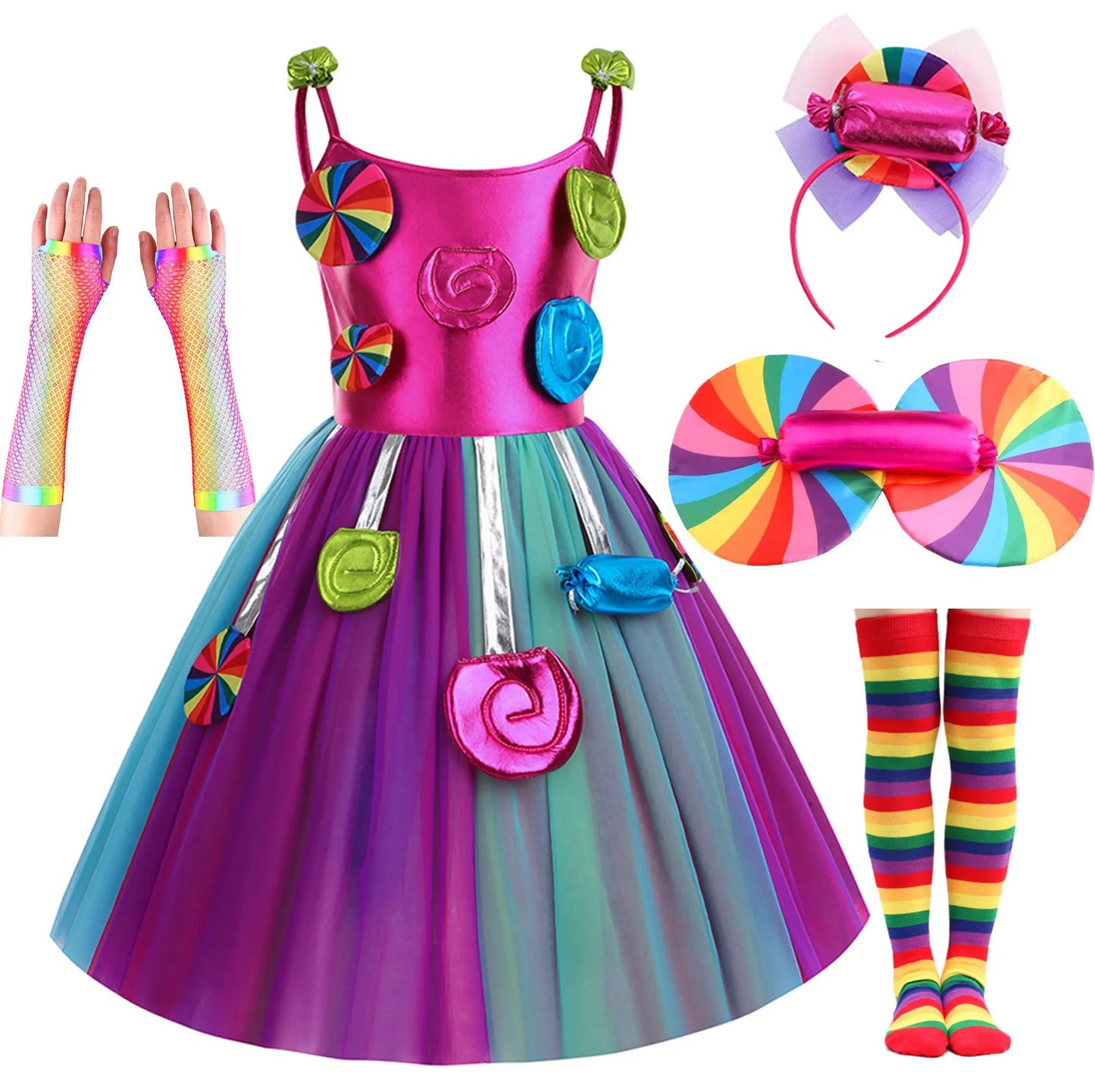 Delicate Princess Lollipop Fairy Costume Girls Halloween Candy Role Play Dress up Kid Carnival Purim Party Cute Vestidos Rainbow