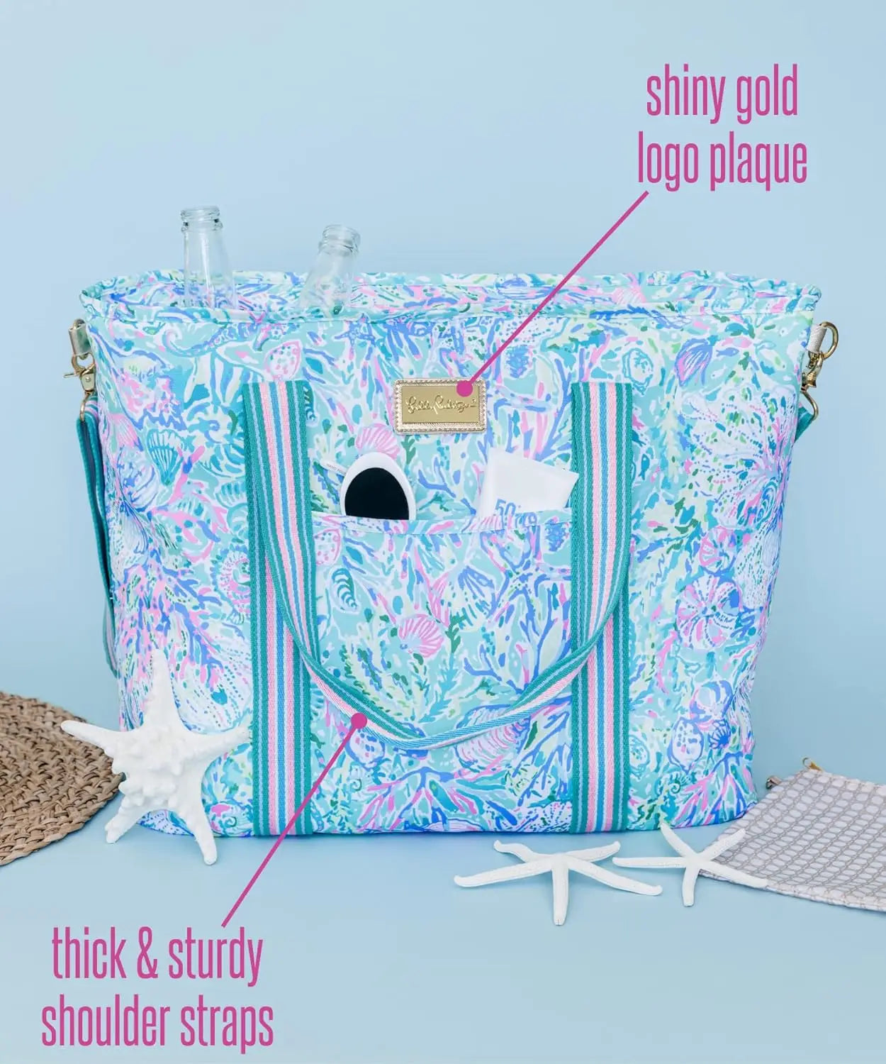 Lilly Pulitzer Picnic And Beach Cooler, Insulated Cooler Bag With Adjustable Shoulder Strap And Zippered Top, Large Soft Cooler