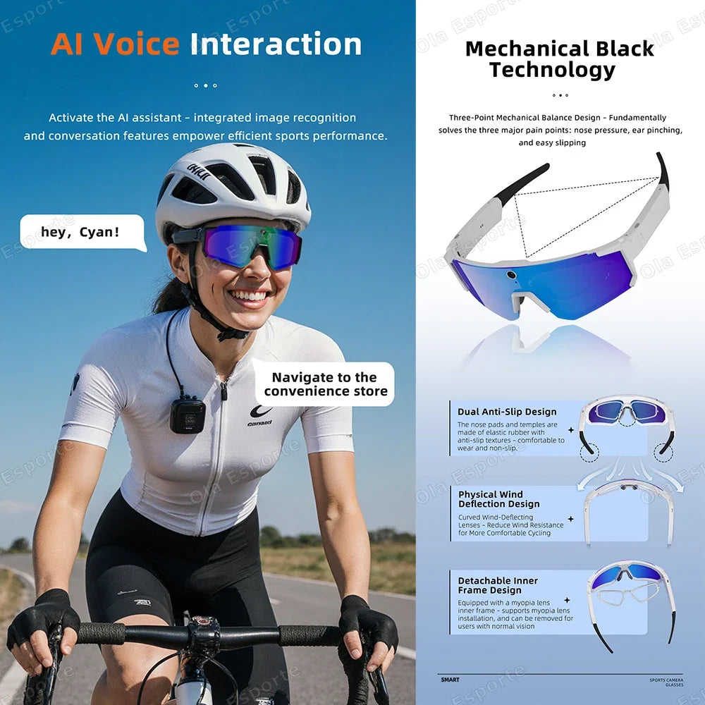 AI Voice Translate Smart Glasses 1200P Video Recording Camera Bluetooth WiFi Anti-Shake Polarized Lens Driving Sports Sunglasses