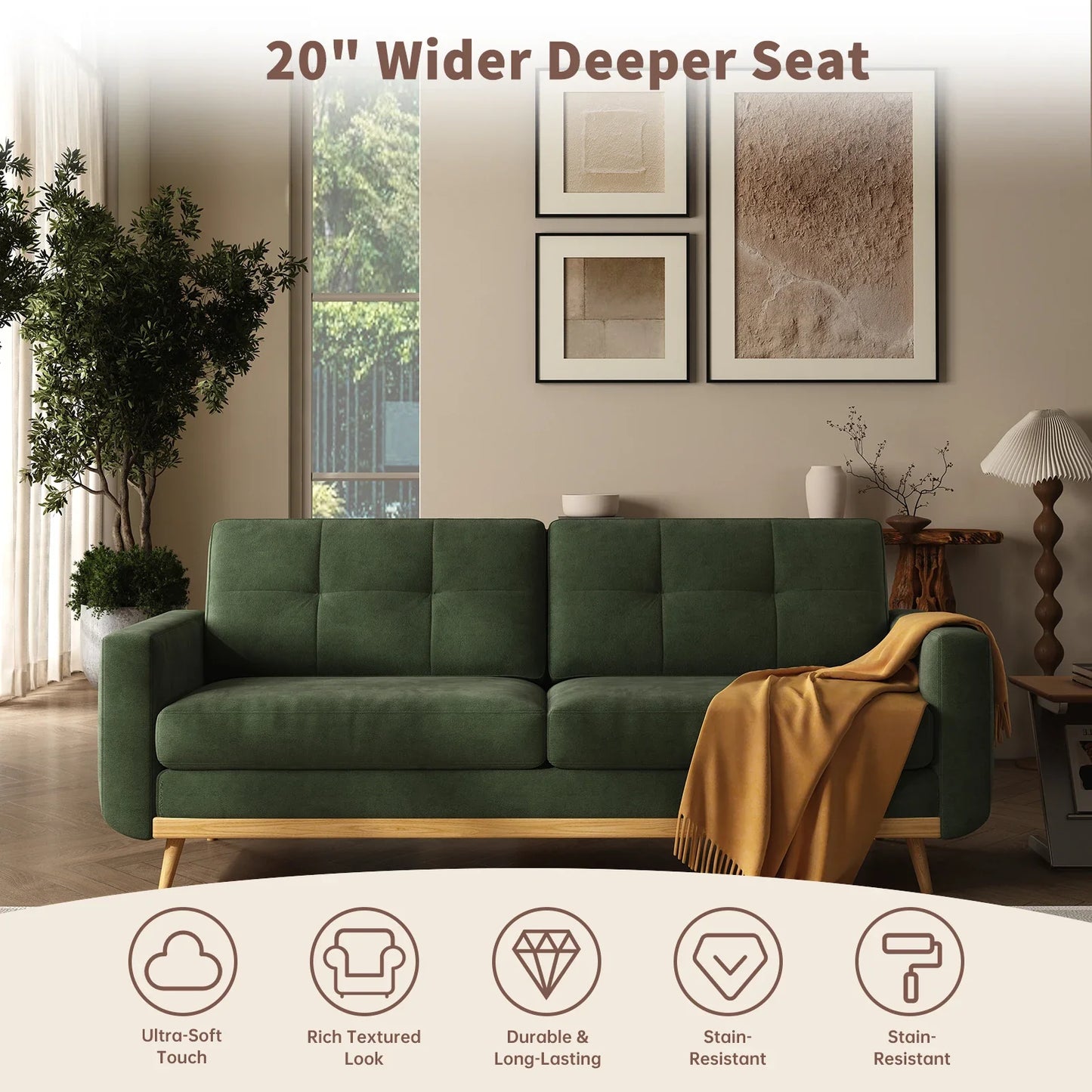67.7-inch Mid-Century Modern Loveseat Sofa with Wooden Legs  for Living Room, Bedroom, or Office.