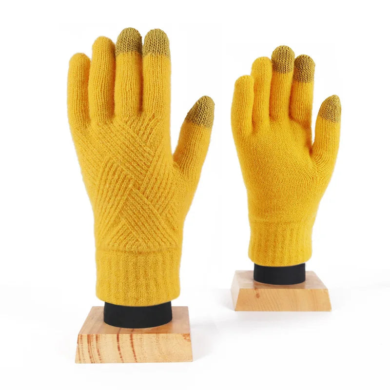 Fashion Cashmere Women Men Winter Cashmere Cold Protection Double-layer Thickening Warm Touch Screen Knitted Woolen Gloves
