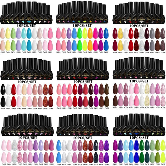 10pcs 10ml Gel Nail Polish Set, HEMA TPO Free, Red ,Coffee Brown, Semi Permanent Soak Off ,UV Gel Varnish For Winter Nail Supplies.