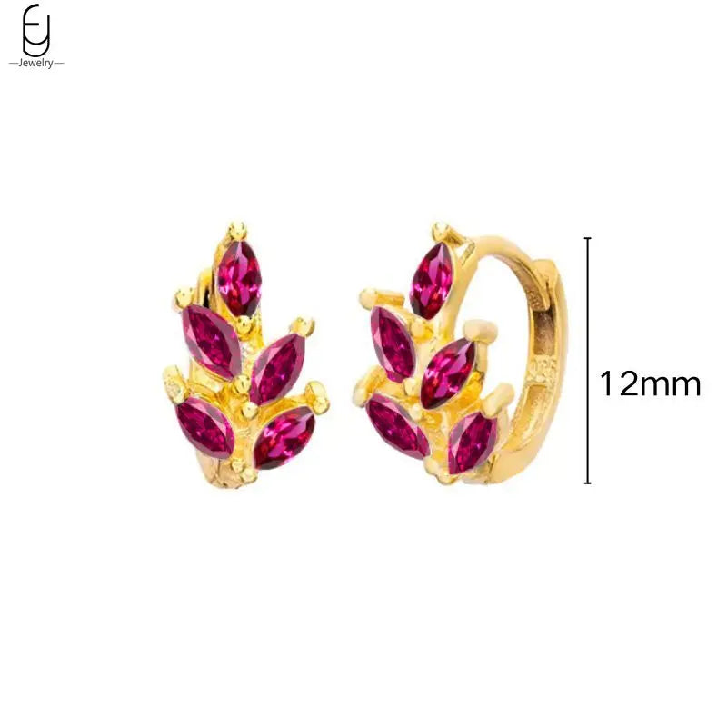 925 Sterling Silver Needle Rose Red Crystal Stud Earrings For Women Water Drop/Heart Pendant Gold Earrings Fashion Jewelry Gifts