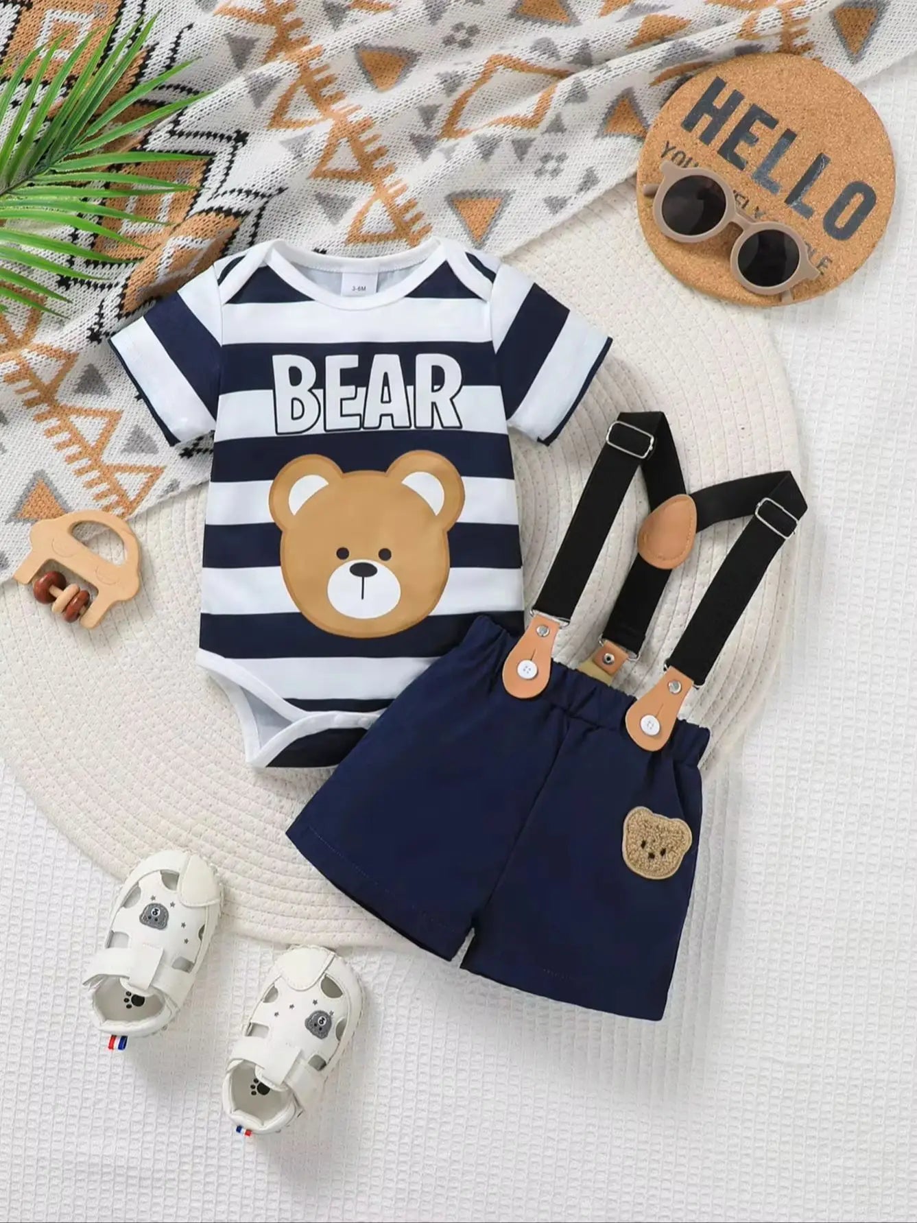 Baby Boy Spring Summer Outfit Set Cute Cartoon Letter Bear Print
