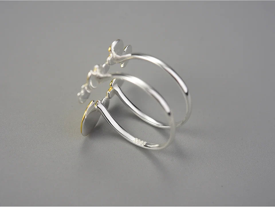 Lotus Fun Elegant Water Lily Leaves Double Layer Adjustable Rings for Women 925 Sterling Silver Luxury Designer Fine Jewelry