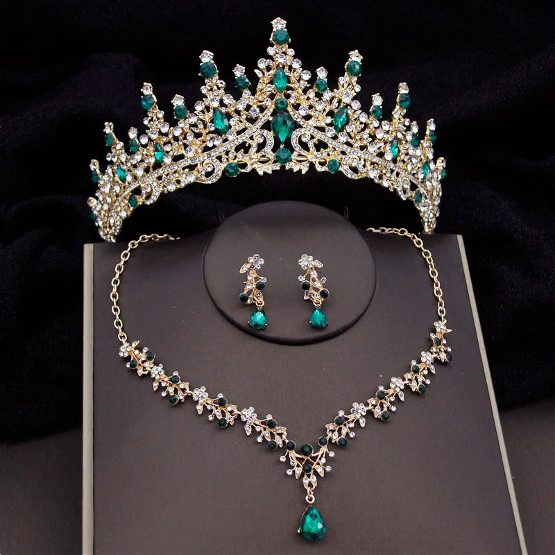 Baroque Tiaras Bridal Jewelry Sets Luxury Crown Earrings Choker Necklace Set Women Wedding Dress Bride Jewelry Set Accessory