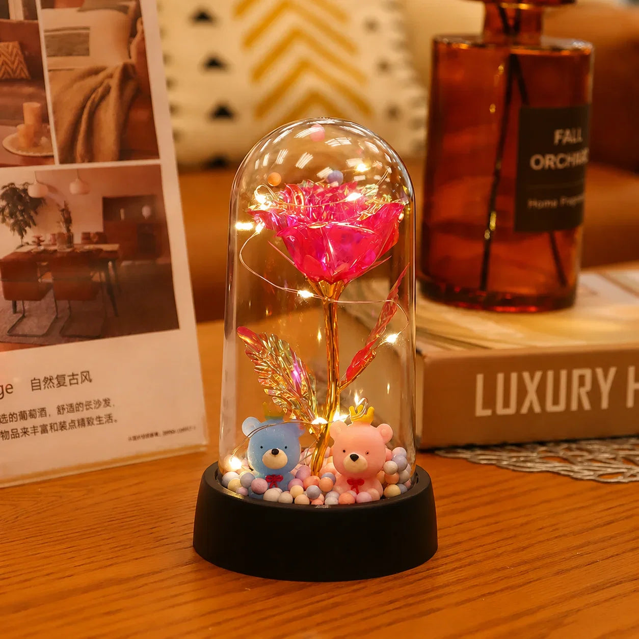 LED Valentine Day Gift For Girlfriend Eternal Rose Light 24K Gold Foil Flower In Glass Cover Mothers Day Wedding Bridesmaid Gift