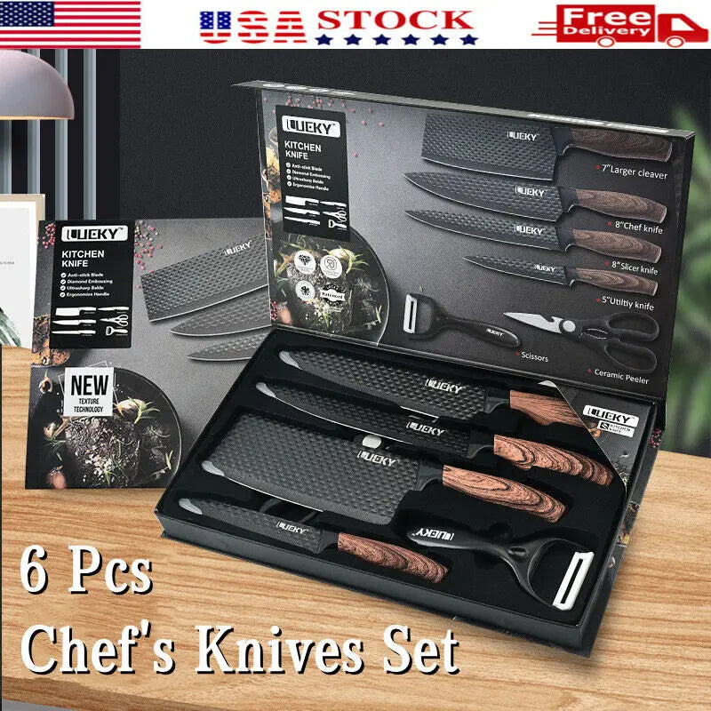 6pcs High Carbon Stainless Steel Knives, Handmade Forged Cleaver Chef Butcher Kitchen Knife, Wood Handle Chef Knife Cooking Tool.