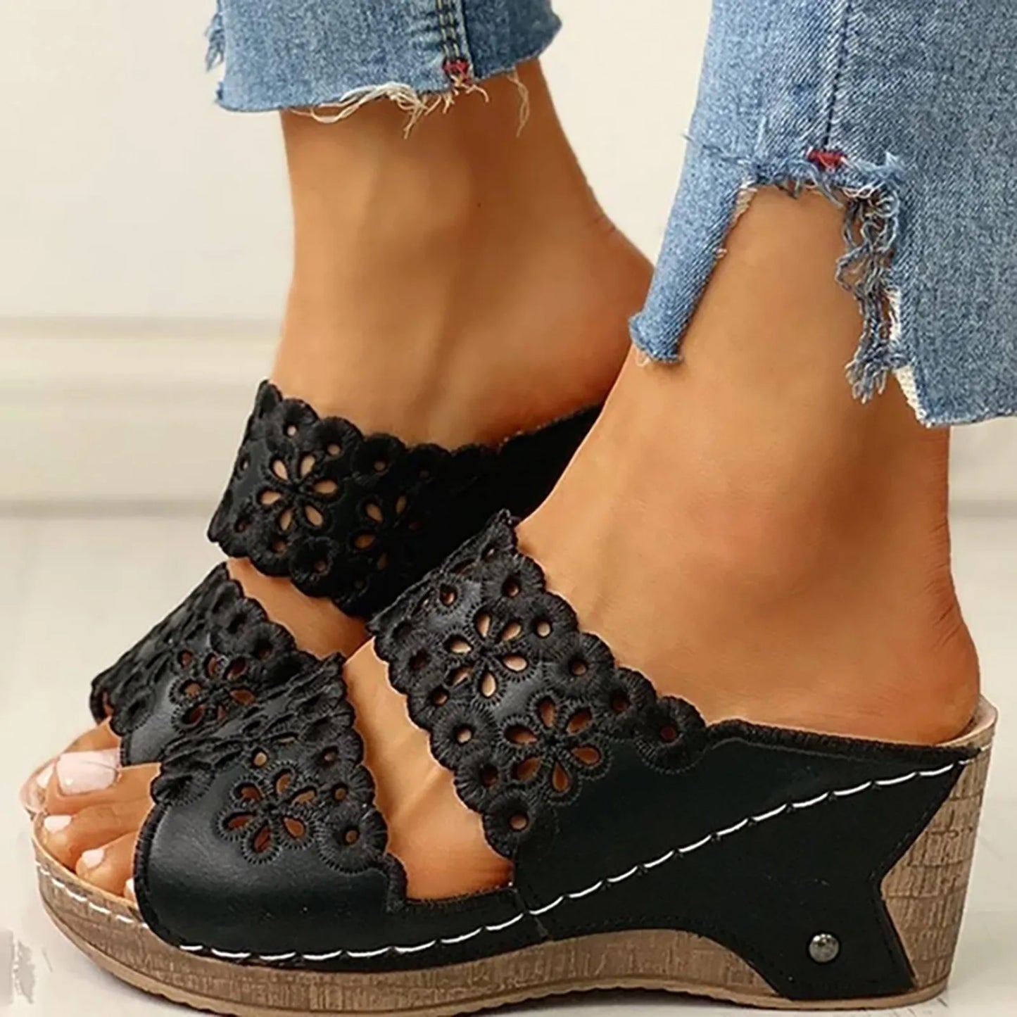 Womens Studded Sandals Size 8 Women Solid Slip On Casual Open Toe Wedges Comfortable Beach Shoes Sandals Slippers Heel Slides
