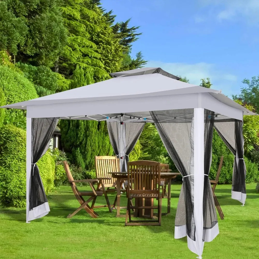 12x12 Pop Up Gazebo Canopy Tent Easy Up Outdoor Gazebo Waterproof Upgrade Portable Gazebo with Mosquito Nettings, Double Vented