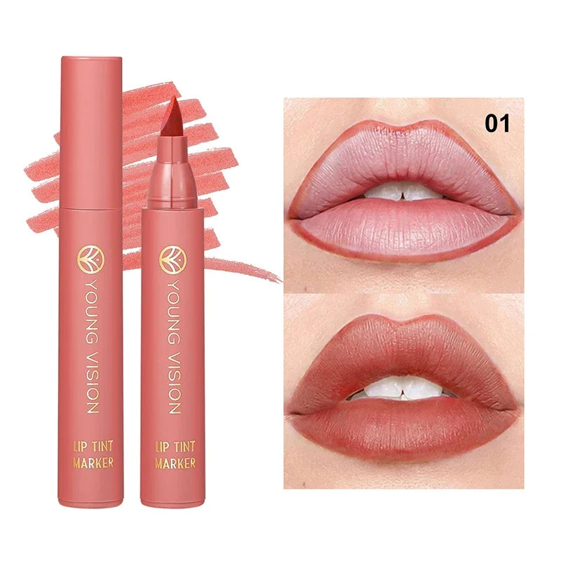 Lip Tint Marker Lip Stain Liquid lipstick with Nude Matte Shades Lip Liner and Stick 2-in-1 Long Wearing and Waterproof