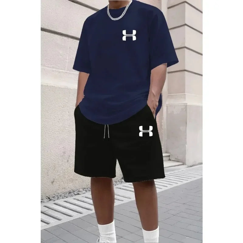 Men's Sporty Suit Set Short Sleeve T-shirt And Sports Shorts Two Piece Casual Suits Summer Breathable Outdoor Athletic Outfit