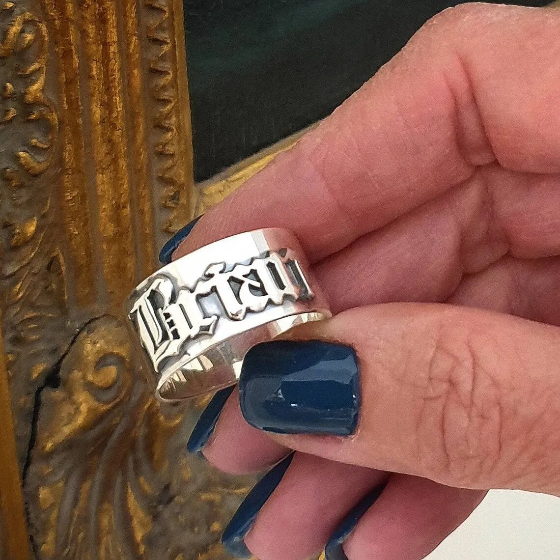 12MM Men' Gothic Rings Personalized Old English Hip-Hop Name Ring
