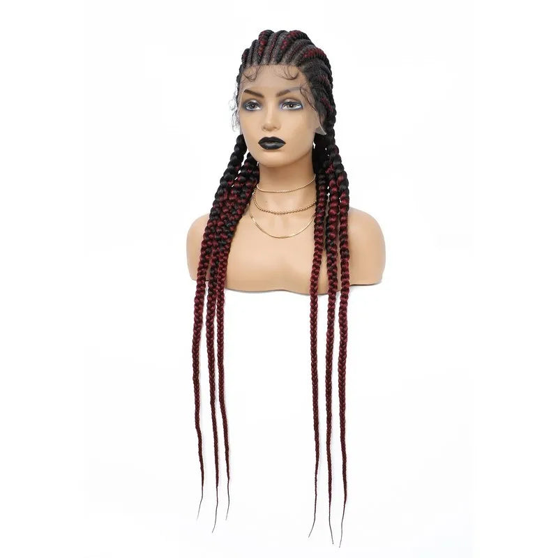 36 Inches Cornrows Braided Wigs Synthetic Full Lace Wig For Black Women Jumbo Braided Wigs Lace Frontal Faux Locs Box Braids Wig
