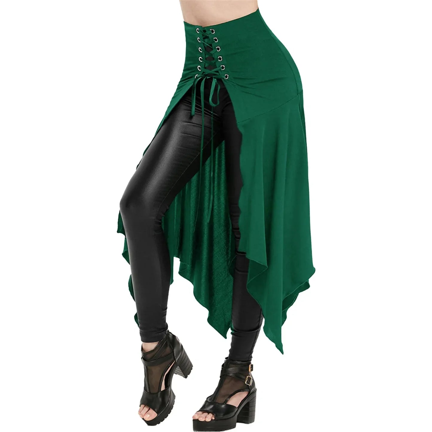 Medieval Vintage Irregular Black High Waist Skirt Women's Fashion Front Slits Punk Steampunk Halloween Gothic Cosplay Costume