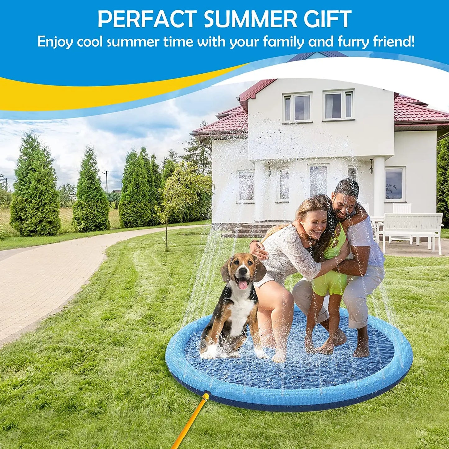 Kids Dog Anti-Slip Splash Pad Thick Sprinkler Pool Summer Outdoor Water Toys Fun Backyard Fountain Play Mat for Children Gift
