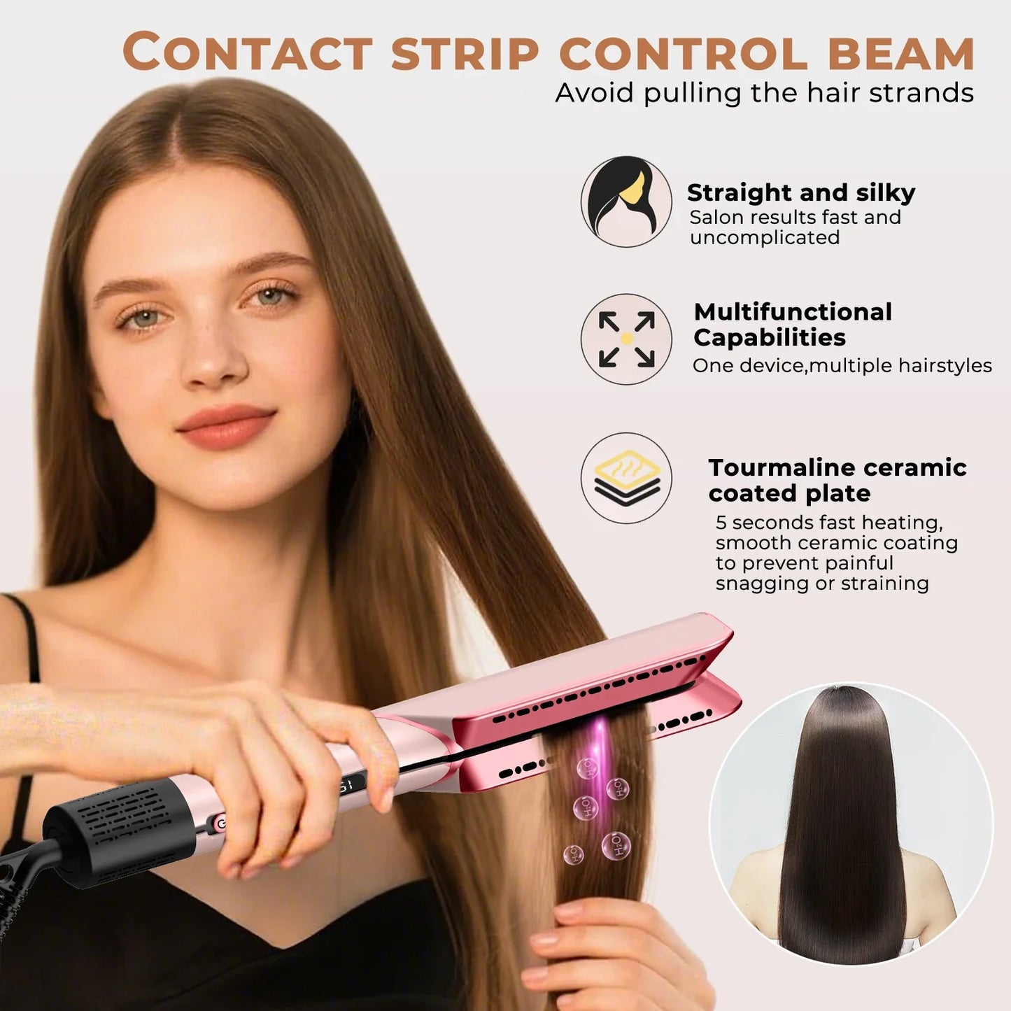 2 in 1 Hair Straightener & Hair Dryer Negative Ion Hair straightener Dry wet use High-Speed Brushless Motor Straightening Brush