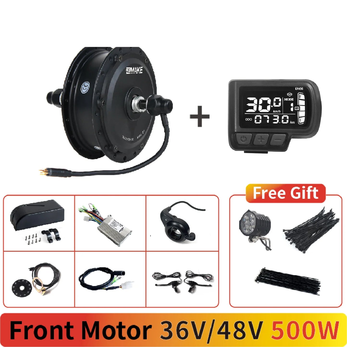 Ebike Motor Kit High Speed Brushless Gear Hub 36V 48V 350W 500W Electric Bike Conversion  Front Cassette Rear display P6 ZEMAKE