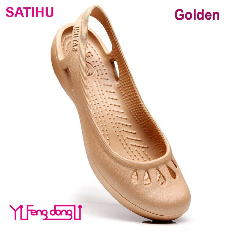 Self shipped Satihu Summer New Lightweight Anti Slip Hole Shoes  Clog For Women's Flat Bottom Sandals Nurse Outdoor Beach Jelly