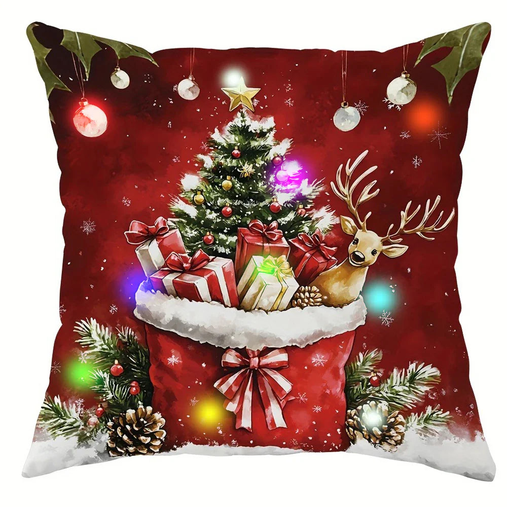 Santa Claus Christmas tree decoration LED luminous pillowcase holiday party supplies super soft skin-friendly pillowcase