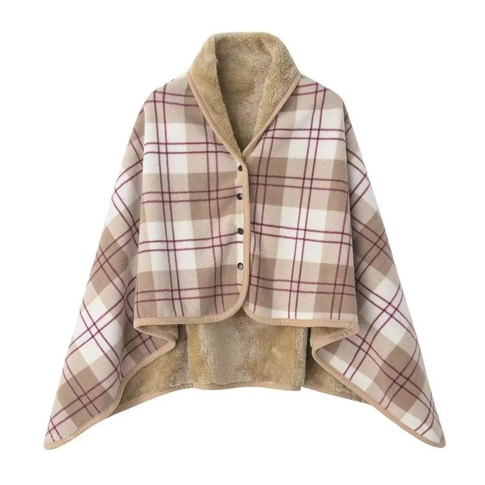 Winter Wearable Shawl Blanket, Warm Flannel Casual Office Blanket, with Button.