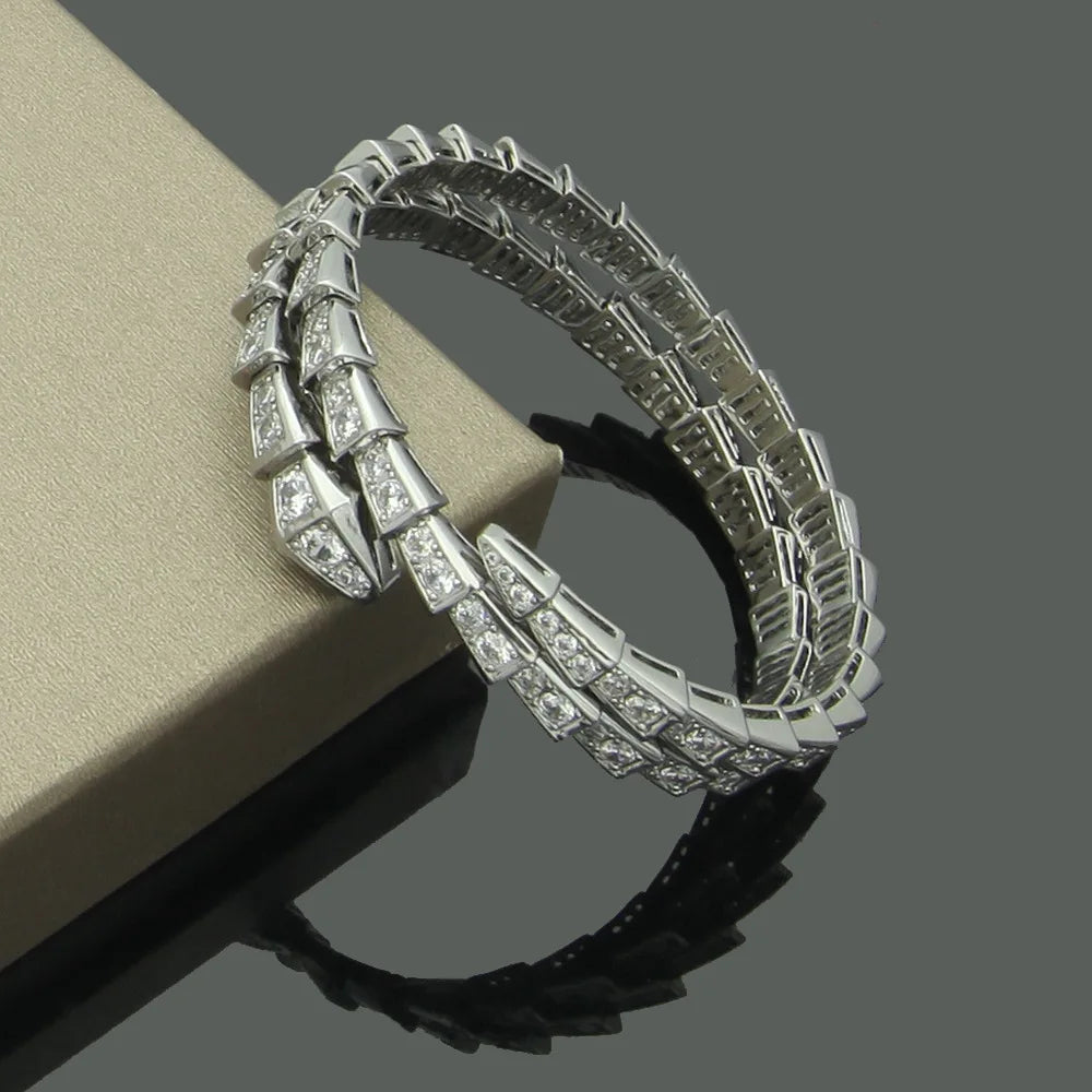 High-quality fashionable jewelry with double circles full of diamonds women's snake head double layer diamond bracelet