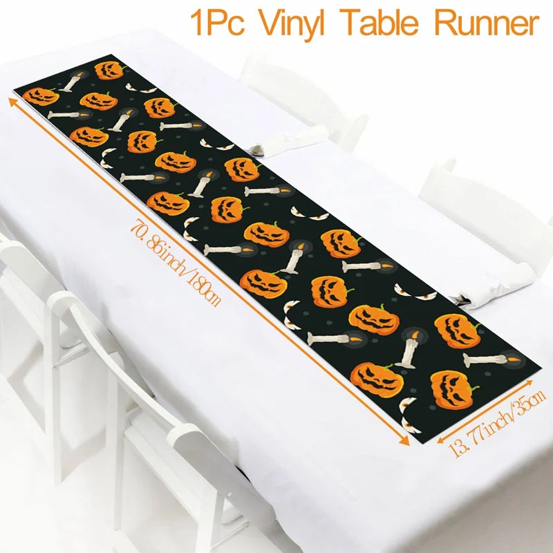 Happy Halloween Banner Bloody Bat Pumpkin Ghost Print Party Backdrop Hanging Banner Halloween Party Decoration For Home