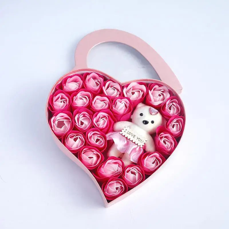 Flower Red Pink Soap Rose Love Gift Box With Bear Valentine's Day Mother's Day Anniversary Gift Wedding Party Decorations