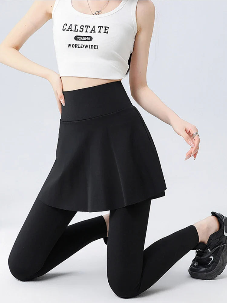 2024 Yoga Women High Waist Slim Hip Lifting Running Fitness Shark Pants Sports Outwear Fake Two Piece Skirt Pants Women Clothing