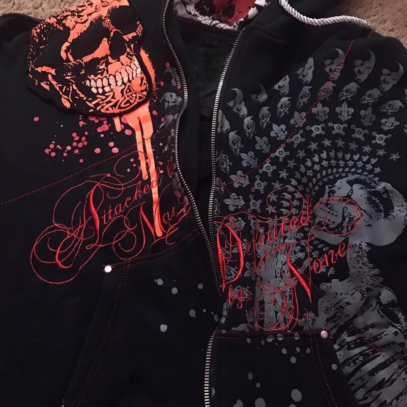 90s Vintage Grunge Mall Goth Sweatshirts Dark Academia Y2K Aesthetics Retro Zip Up Hoodies E-girl Gothic Emo Clothes Autumn Coat