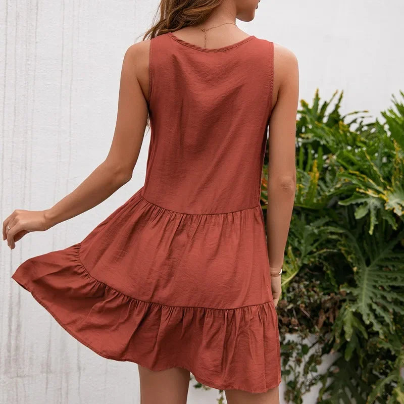 2024 Casual Women Summer Tassel Lace High Waist Sleeveless Short Mini Dress Vestido de Mujer Solid Dresses Sundress Robe Fashion