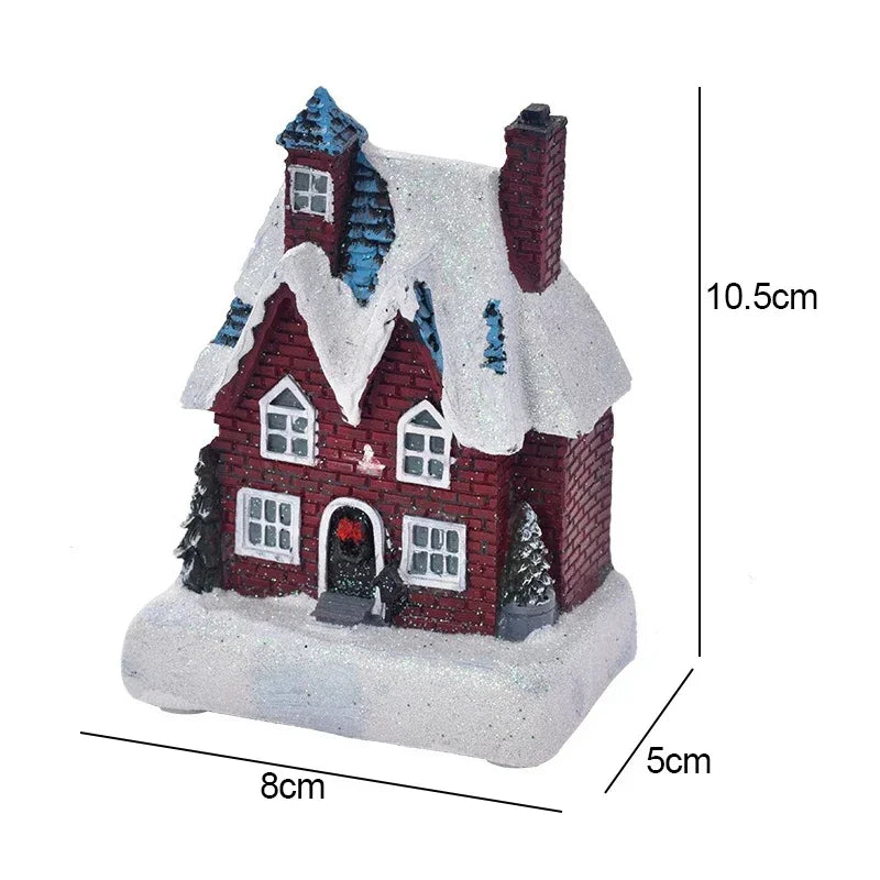 Christmas Resin House Light Christmas Glow Ornaments New Year Bedroom Decoration Kids Xmas Gift Micro Landscape Night Lights