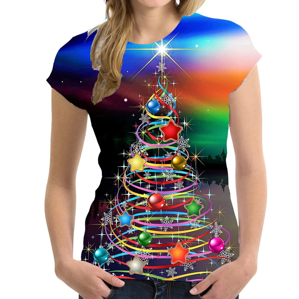 Christmas T-Shirts 3D Print Women Fashion Streetwear O-Neck Oversized Short Sleeve T Shirt Harajuku Y2k Tops Tees Woman Clothing