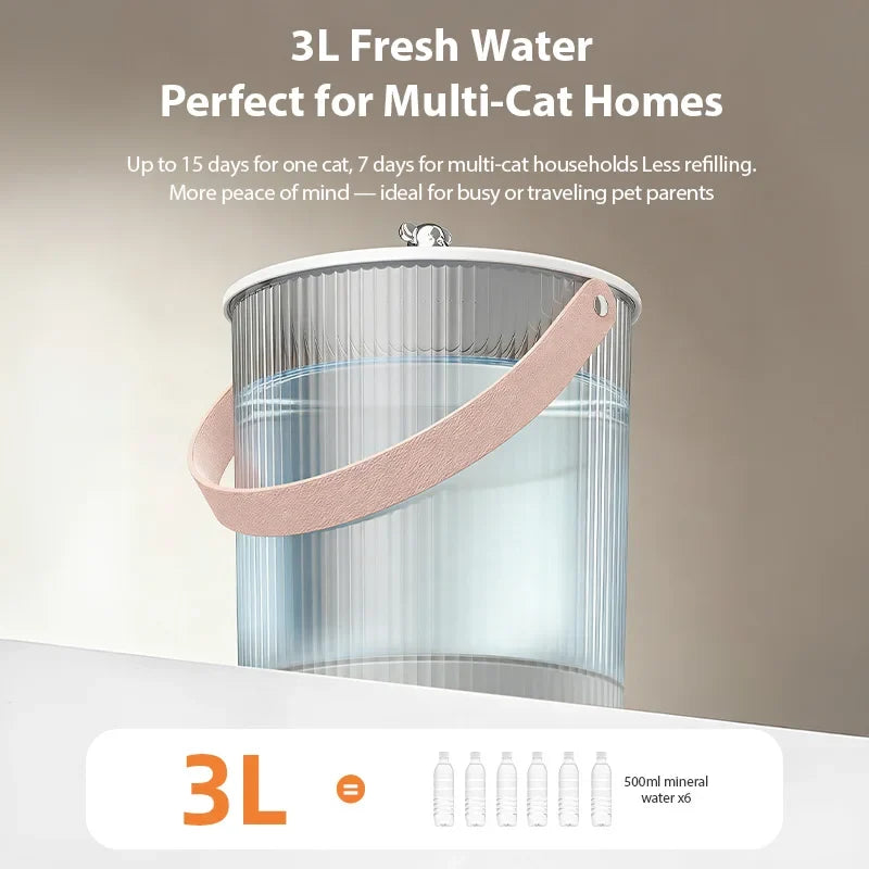 ROJECO Wireless Smart Pet Water Fountain Tilting 3L Cat Water Dispenser 2600mAh No-Filter Design Automatic Cat Fountain Drinker
