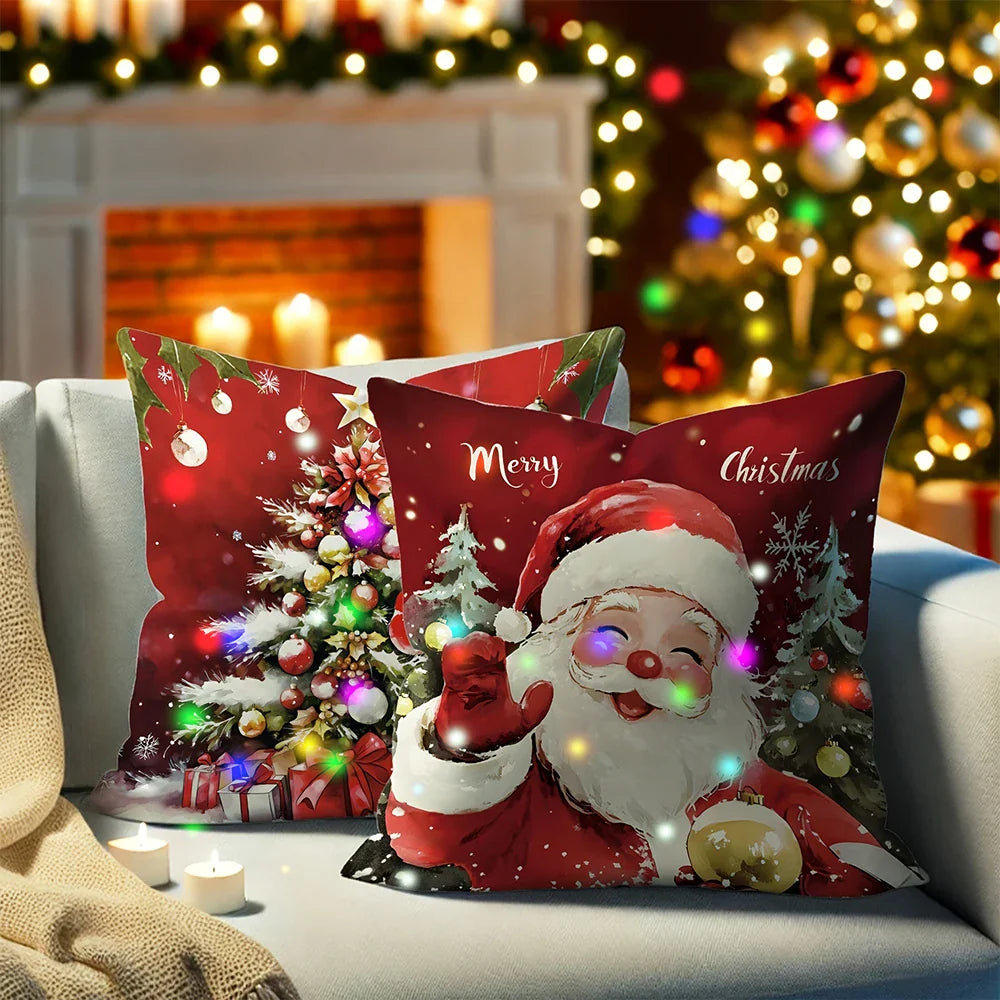 Santa Claus Christmas tree decoration LED luminous pillowcase holiday party supplies super soft skin-friendly pillowcase