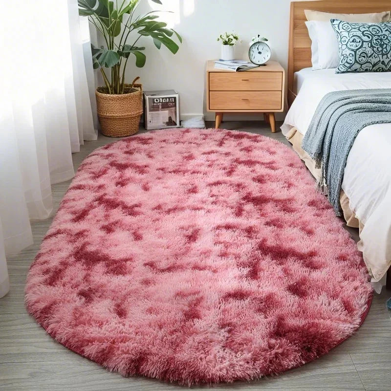 Fluffy Oval Plush Carpet Extra Soft Rug For Living Room ,Sofa Area, Bedroom, Non-Slip Shaggy Floor Mat.